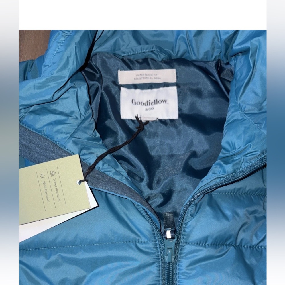 New Goodfellow Blue Lightweight Puffer Jacket Full Zip Front Collar Men's Small - Picture 3 of 4